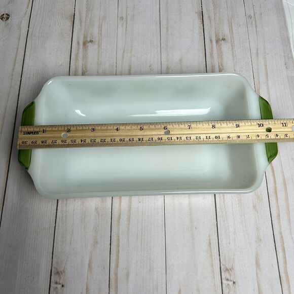 VTG Anchor Hocking Fire King Green Flower Bread Loaf Pan Baking Dish 1 Qt USA - Picture 3 of 6